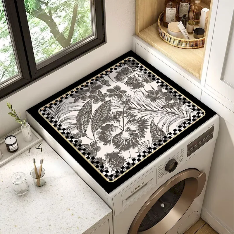 VIKAMA Washing Machine Top Cover Absorbent Pad Retro Baroque Style Anti Slip Pad Dryer Dust Pad Home Decoration