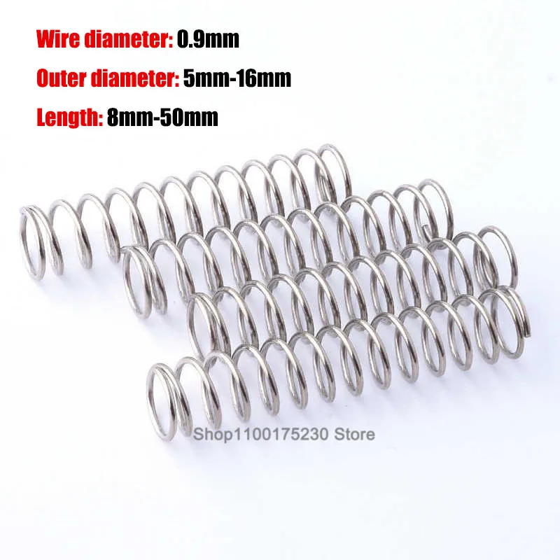 

10Pc Wire Diameter 0.9mm 304 Stainless Steel Compression Spring Reture Spring Y-type Coil Pressure Springs Length 8mm-50mm