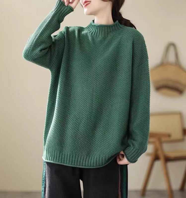 

Loose Women's Knitted Sweater f High Collar Autumn Winter Base Layer Top Comfortable Fit Faionable Commute Sle Other M...
