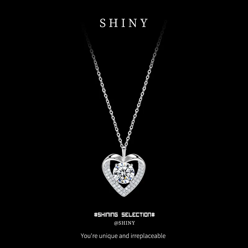 

S925 Silver Peach Heart Cross Pendant Necklace1ct vVS1 D Color Moissanite Clavicle Chain for Valentine's Day Christmas Gift