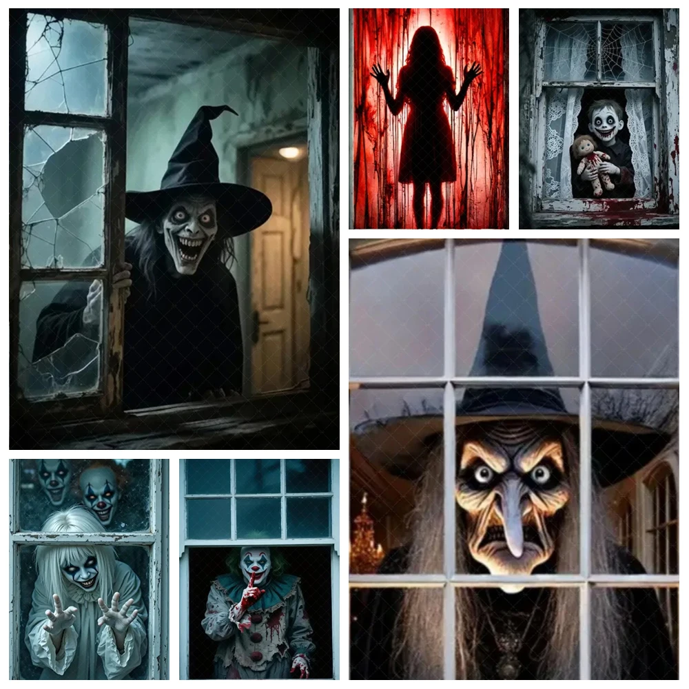 

Halloween Photography Backdrop Horror Hanging Background Family Party Decor Witch Zombie Ghosts Super Terrifying Window Banner
