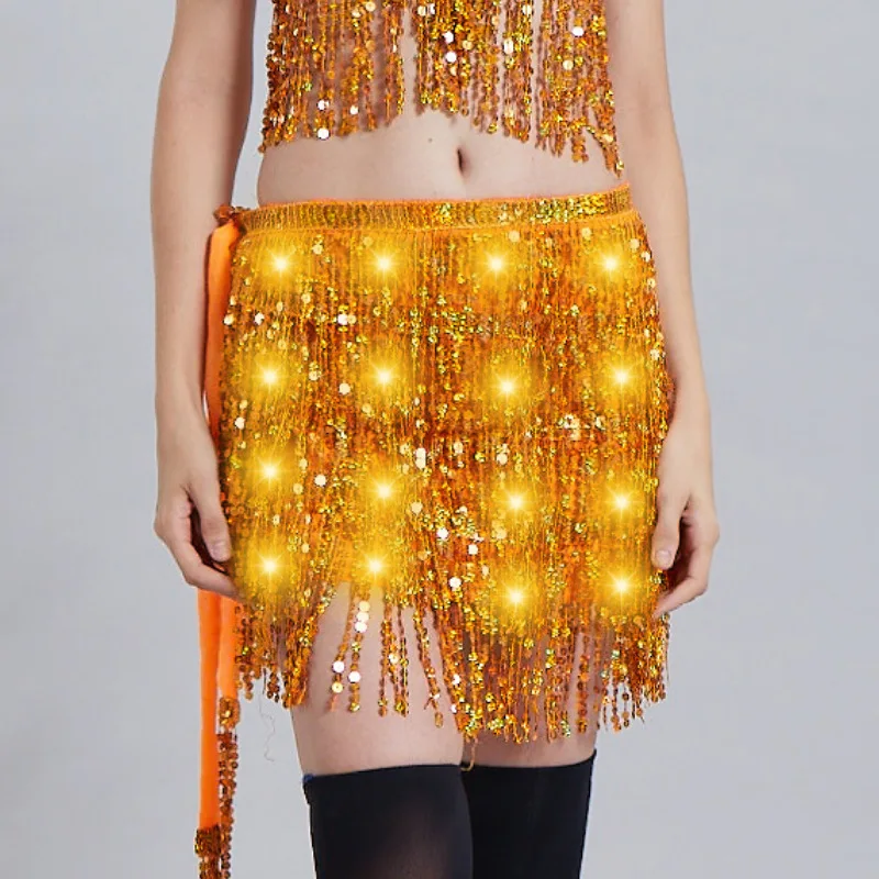 Light Up Hip Scarf Star Fringe Shiny LED BellyDance Costume Accessories Led Rave Sequin Tassel Skirts for Festival Show Carnival