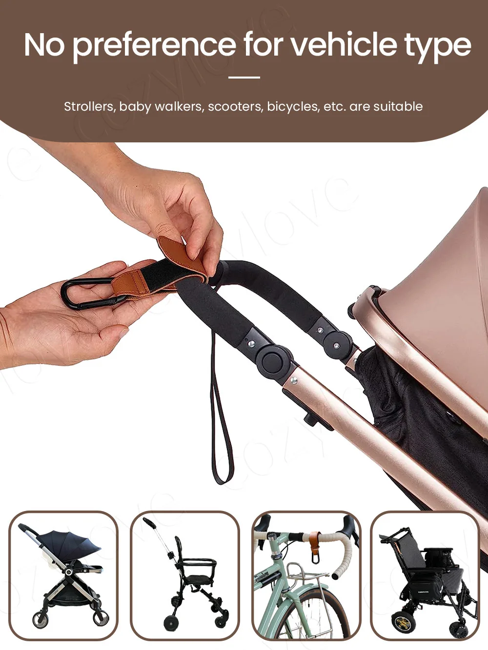 2 Pack Premium PU Leather Stroller Hooks with Anti-Slip Design Heavy Duty Stroller Accessories for Baby Strollers
