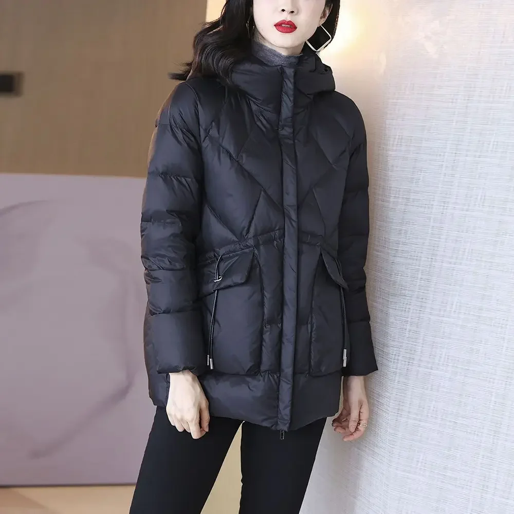 Woman Coat Zip-up Black Thick Padding Duck Down Quilted Padded Jackets for Women Hoodie Y2k Fashion 2024 Trend Luxury Hot Youth