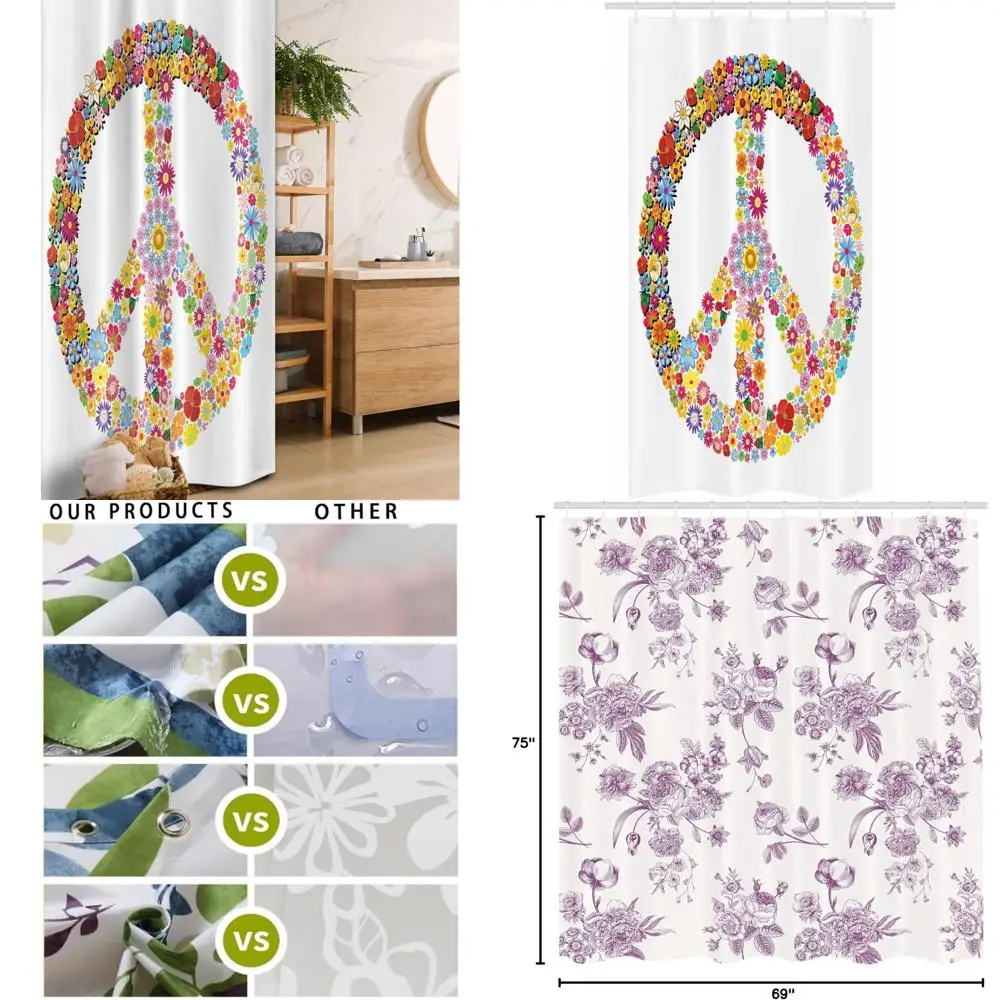 

floral peace sign shower curtain - spring summer blooms, love & happiness print on fabric b