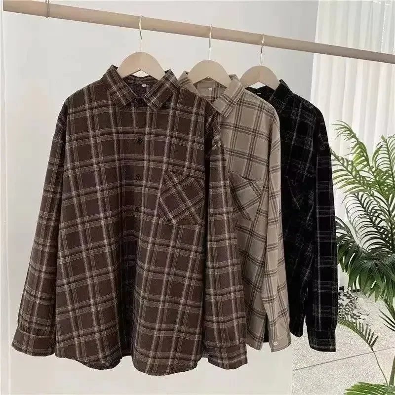 

Autumn/Winter Retro Long Sleeve Plaid Shirt Korean Fashion Versatile Autumn Plaid Shirt Loose Versatile Top