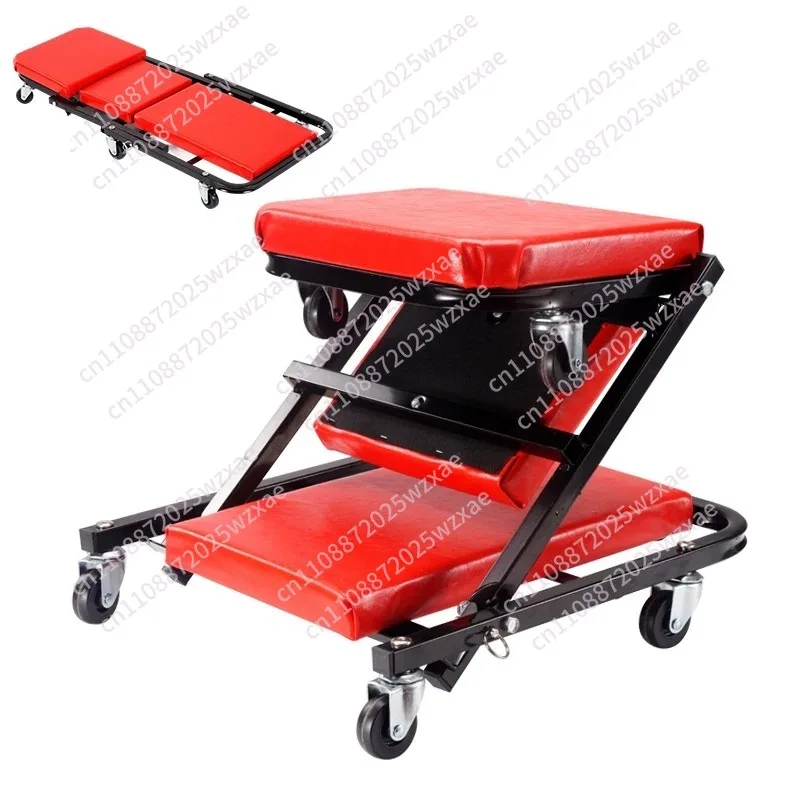 2-In-1 Folding Garage Crawler Shop Seat, Load-Bearing 300 Lbs Auto Technician Repair Undercarriage Rolling