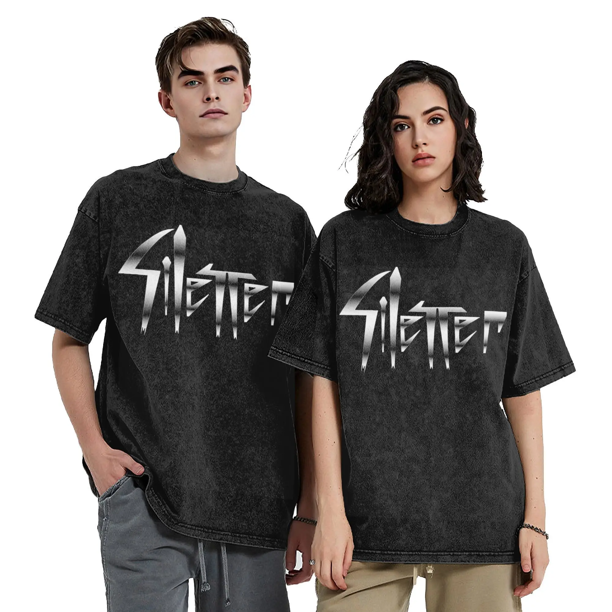 Silencer rock metal band  Washed T Shirt Retro Streetwear for Men Women  Hiphop T-Shirts Short Sleeve