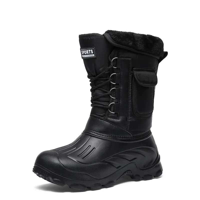 Botas impermeáveis de neve de meia panturrilha masculinas com pelúcia, botas de meia panturrilha, sapatos masculinos quentes, camuflagem, ao ar livre, chuva, trabalho, motocicleta, inverno, novo