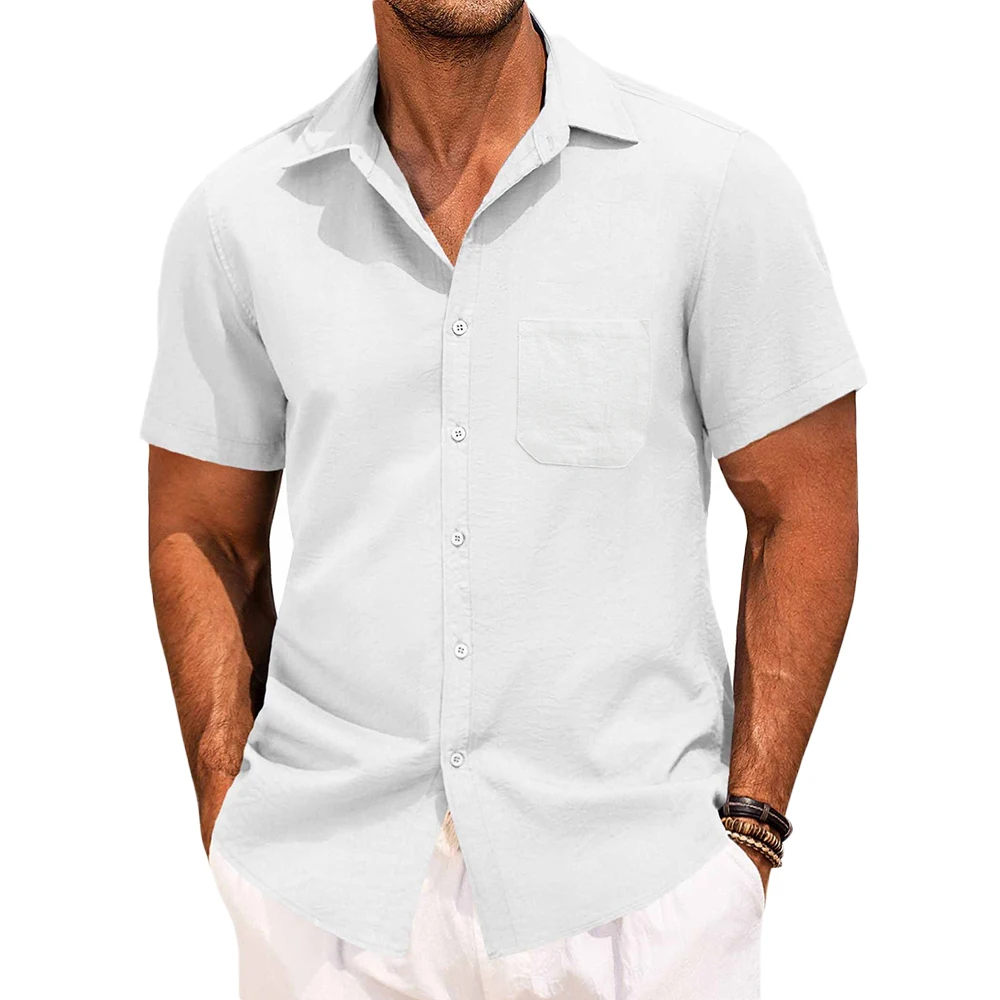 

Men's Shirt Summer Short Sleeve Solid Color Cotton Linen Breathable Cozy Tops Casual Lightweight Stylish Single Breasted Tops
