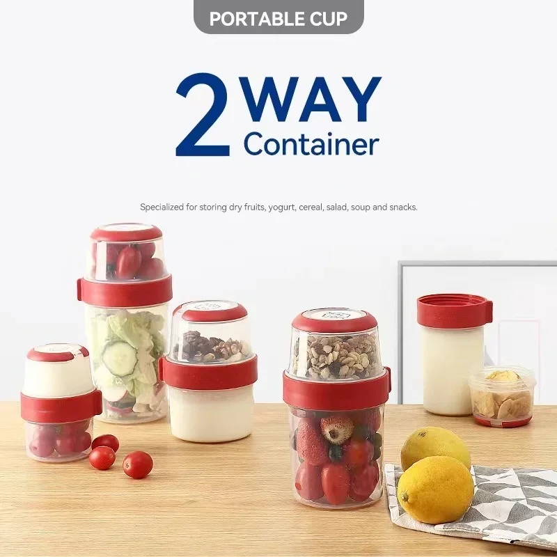 Oatmeal Nut Yogurt Salad Cup Portable Double-layer Food Storage Seal Container Breakfast Fruit Salad Fresh-keeping Box Lunch Box