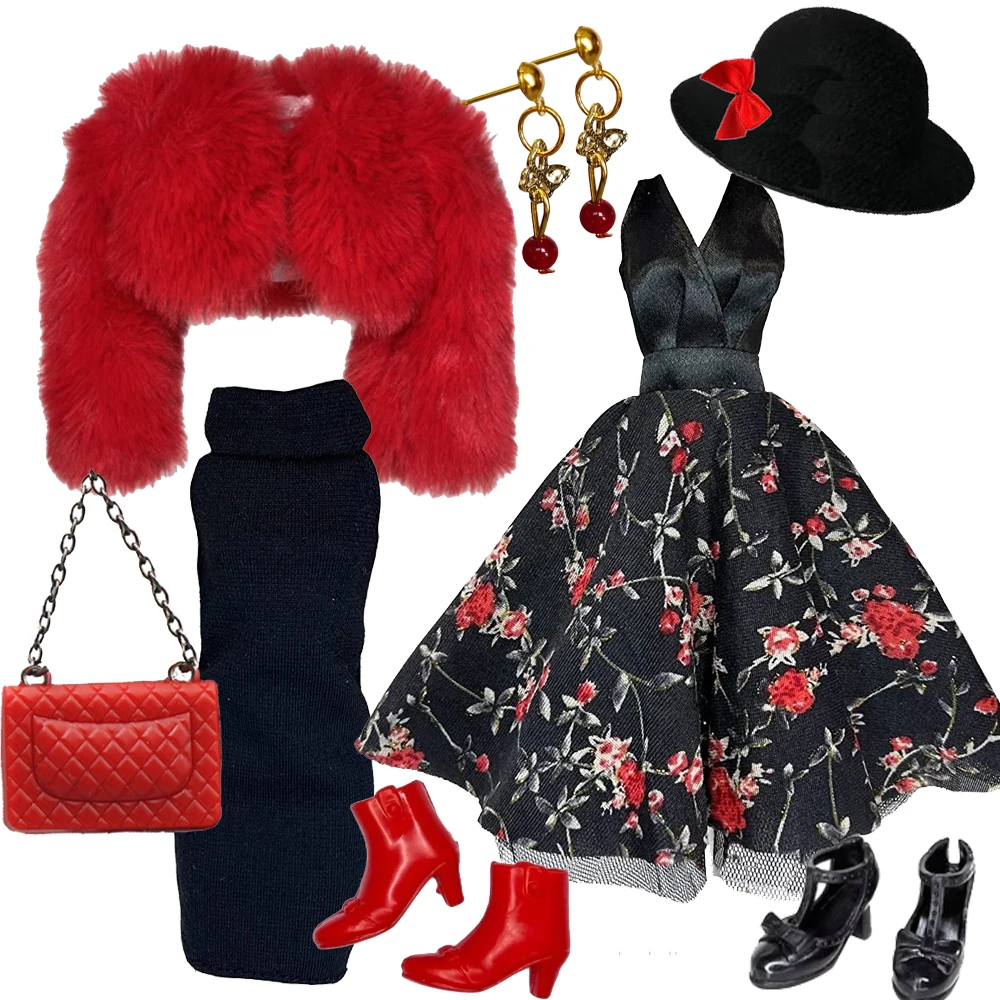 

1/6 Doll Fashion Clothes Outfit Fur Coat Dresses and Bags Shoes Outfits set for 27-30 Doll Clothing Accessories
