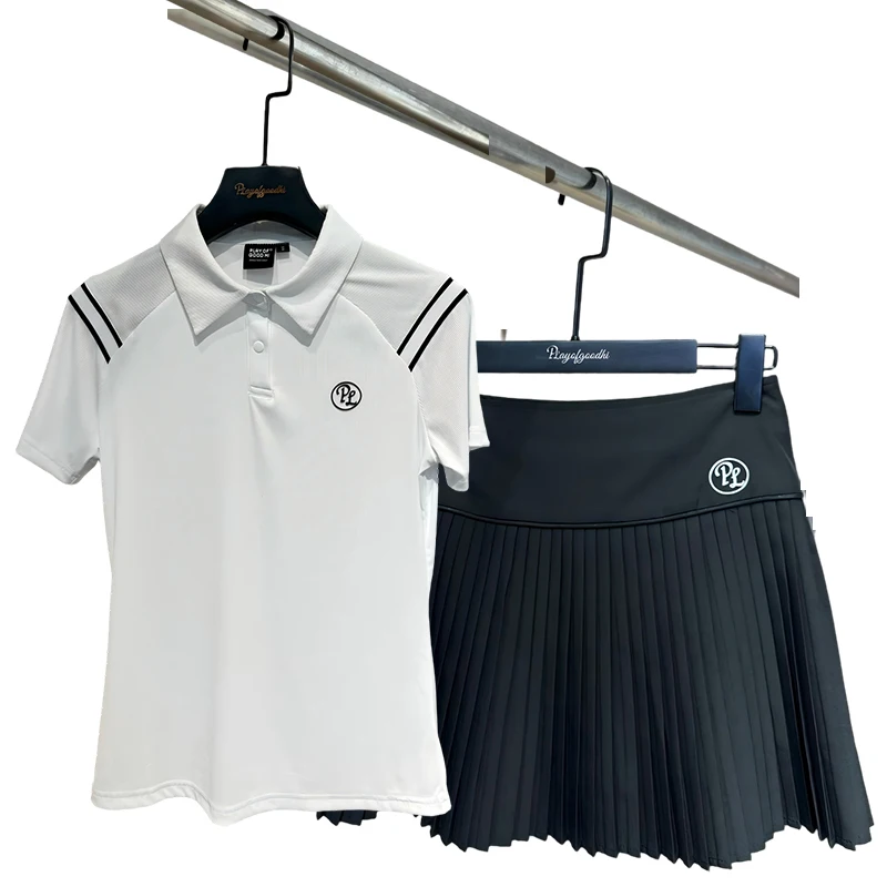 

PL Летние женские рубашки поло для гольфа, сетчатый дышащий топ с короткими рукавами, быстросохнущая футболка, плиссированные шорты для гольфа, спортивные теннисные юбки