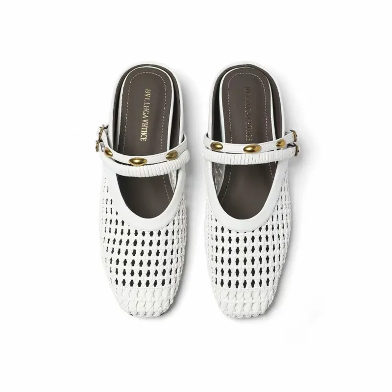 

Women's Square Closed Toe Hollow Out Breathable Comfortable Slippers New Summer Women Double Buckle Strap Fashionable Sandals