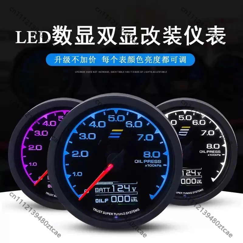 Car Dash Triple Meter 7 Backlight Colors Digital Readout, Coolant Temp RPM Oil Pressure Turbo Boost Racing Instrument for Auto
