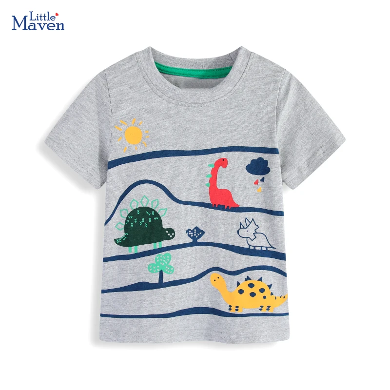 

Детская одежда Little maven для маленьких мальчиков: футболки с мультяшными динозаврами, летние модели 2026 года, футболки для подростков, детская одежда