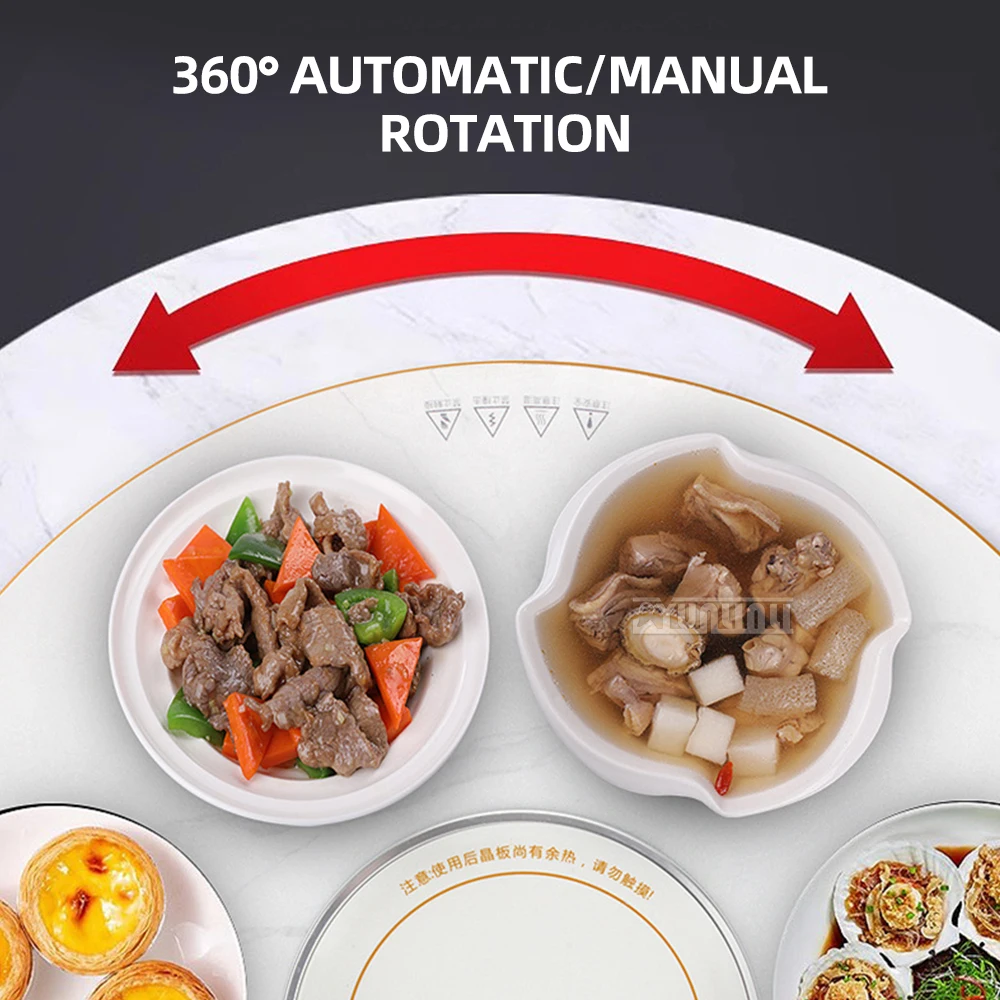 

90cm Round Warmer Board Electric Food Warmer Plate with Ceramic Stove Center Hotpot Rotatable