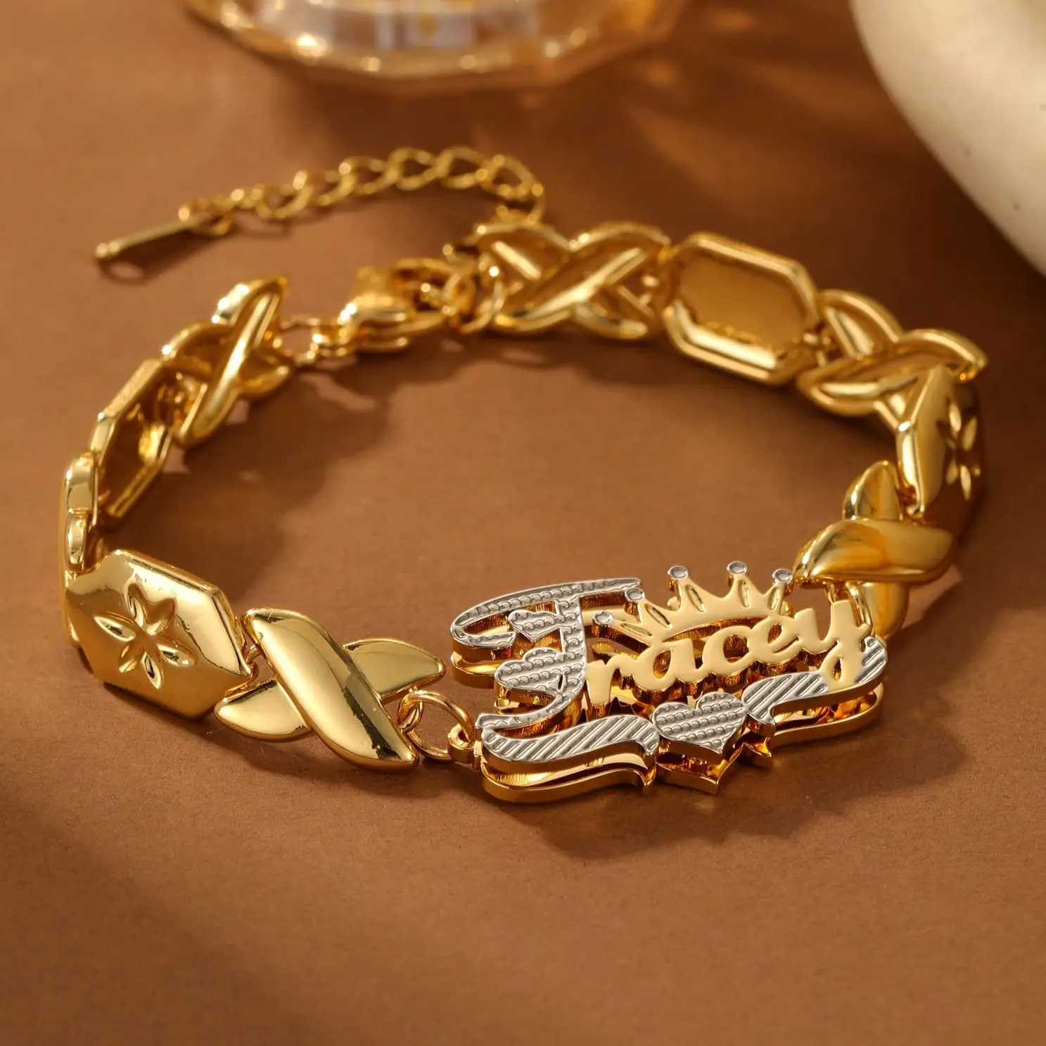 

18-каратный позолоченный браслет с двойным именем, цепочка Xoxo, ювелирные изделия, подвеска из нержавеющей стали, детский браслет, подарок для детей