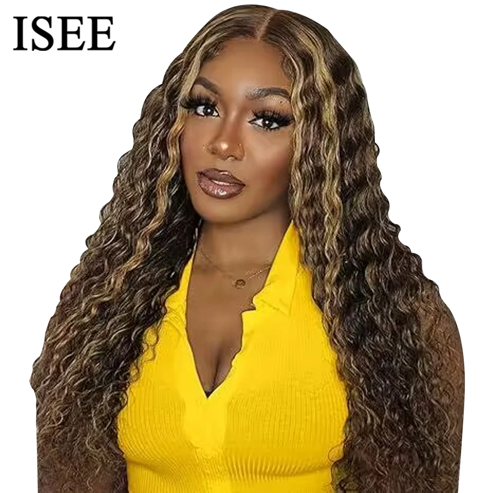 

Wear And Go Wig Glueless Highlight Wig ISEE Hair Ombre Water Wave Wigs 4/27 Honey Blond Lace Front Wigs Human Hair PrePlucekd