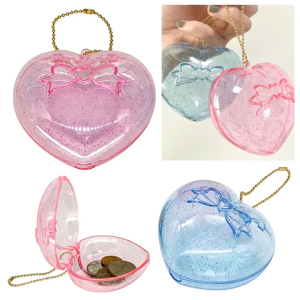 1Pcs Jewelry Candy Packaging Plastic Storage Box with Keychain Heart-shaped Love Jewelry Case Sparkling Blue Pink