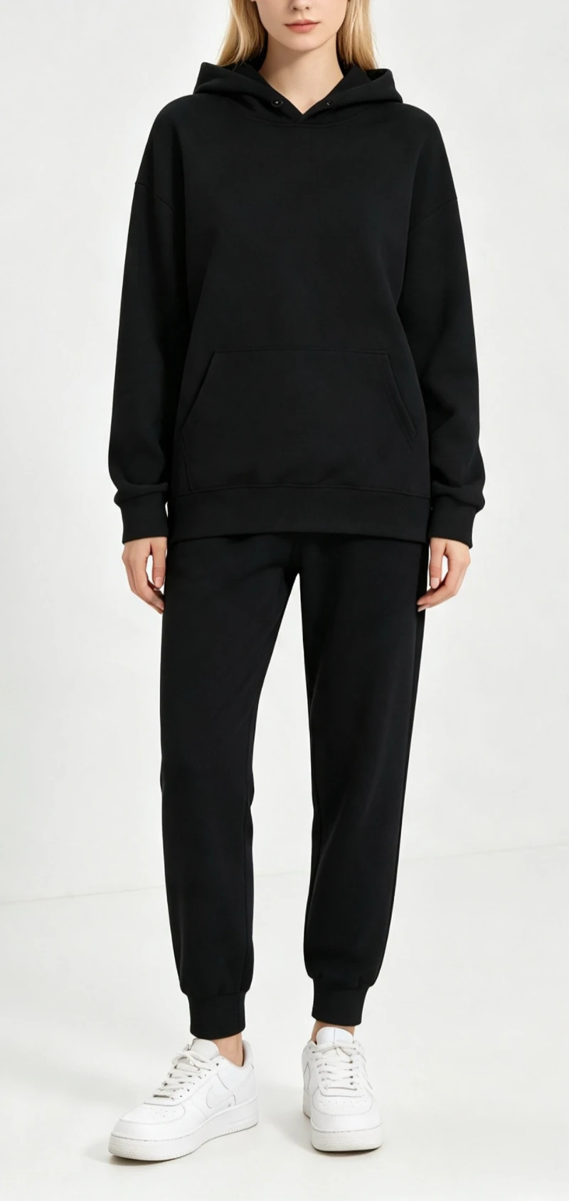 Fashion Women's Autumn and Winter Sports Suit Solid Color Long Sleeve Hooded Sweat Drawstring Pants Outdoor Casual Suit