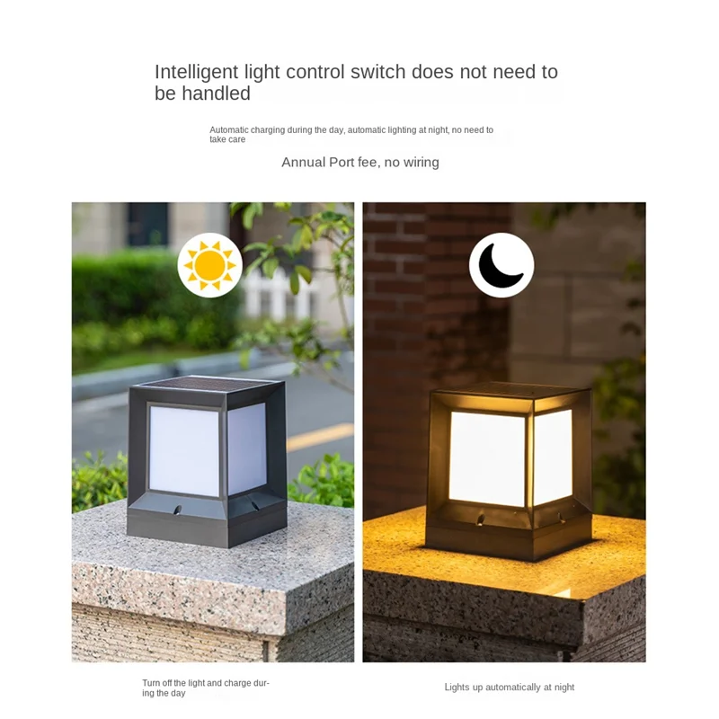 LED 태양광 기둥 헤드라이트, 태양열 기둥 램프, 야외 방수 벽 조명, 안뜰 조경 정원용, 10cm