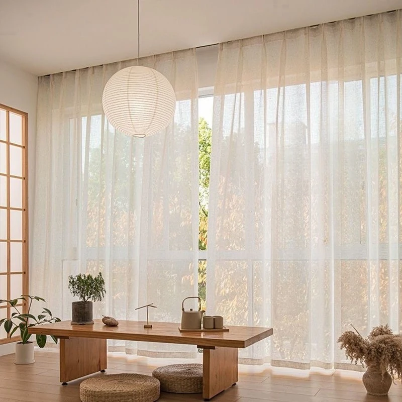 Natural-tone Translucent Linen-blend Sheer Elegant Modern Curtains for Living Dining Room Balconies and Bedrooms Rideaux Voilage