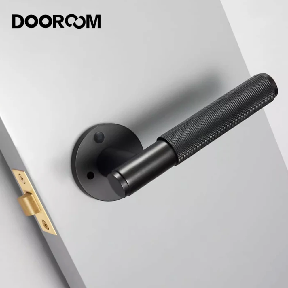 Imagem -03 - Dooroom-brass Knurled Door Lock Grupo Maçaneta Interior Double Wood Lever Grupo Manequim Privacidade Quarto e Banheiro Moda