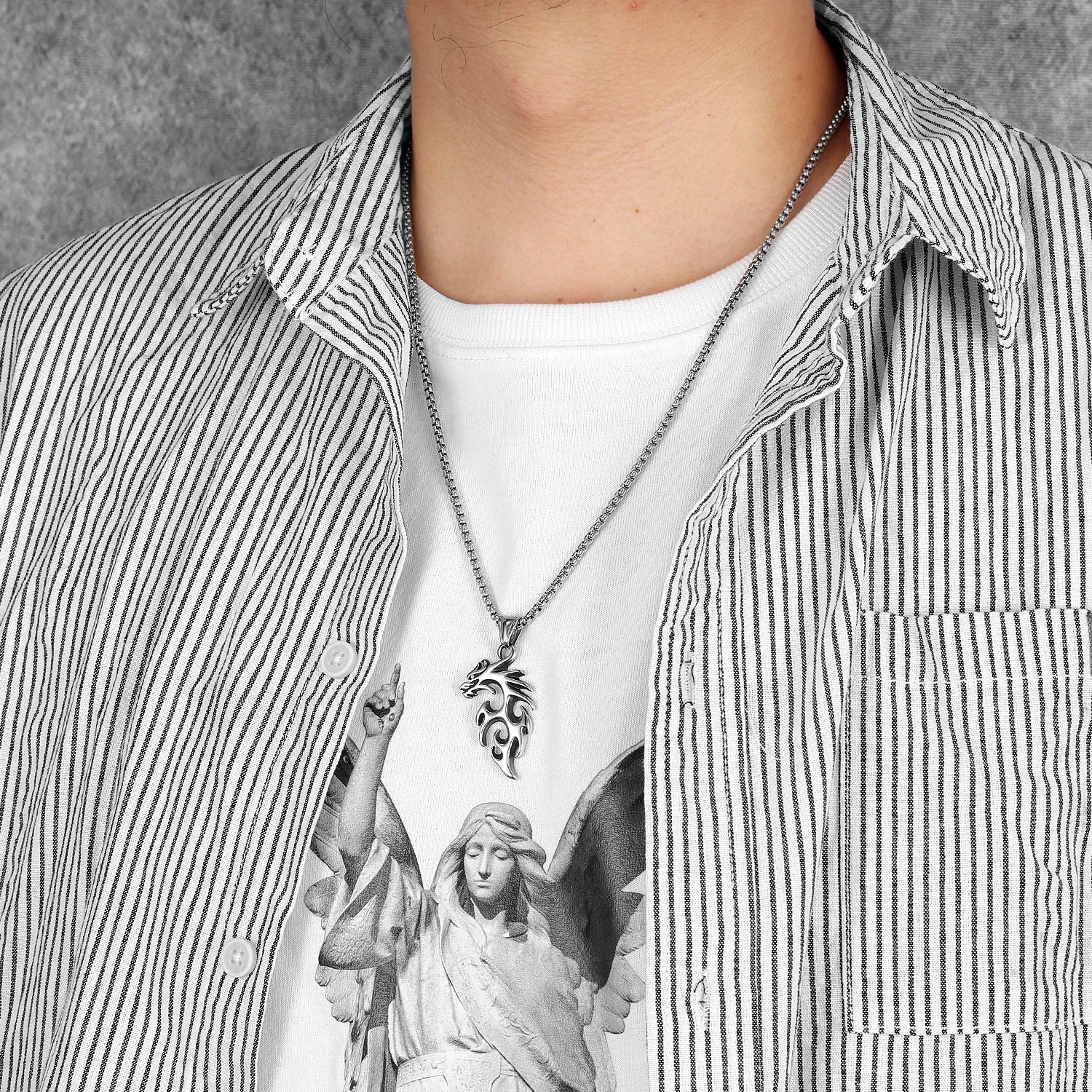 Dragon Pendants 316L Stainless Steel Men Powerful Amulet Necklaces Chain Punk Rock Trendy for Male Friends Jewelry Xmas Gift image 6