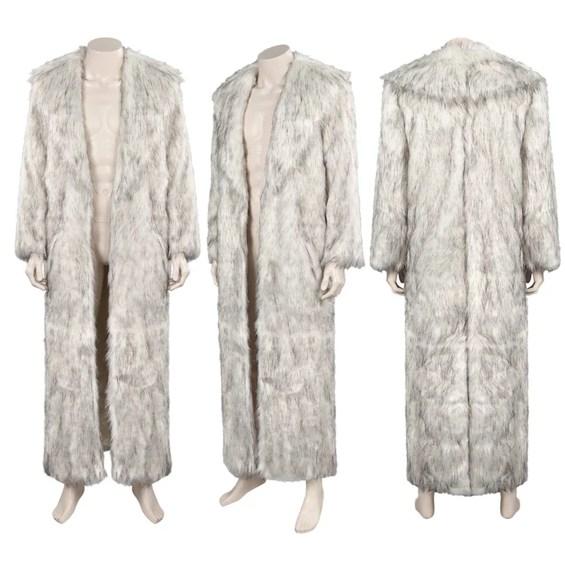 SN55Ken Cosplay White Long Fur Coat Costume Movie Barbei Disguise Outfits Bags Headband Necklace Adult Men Roleplay Hallowee$@1w