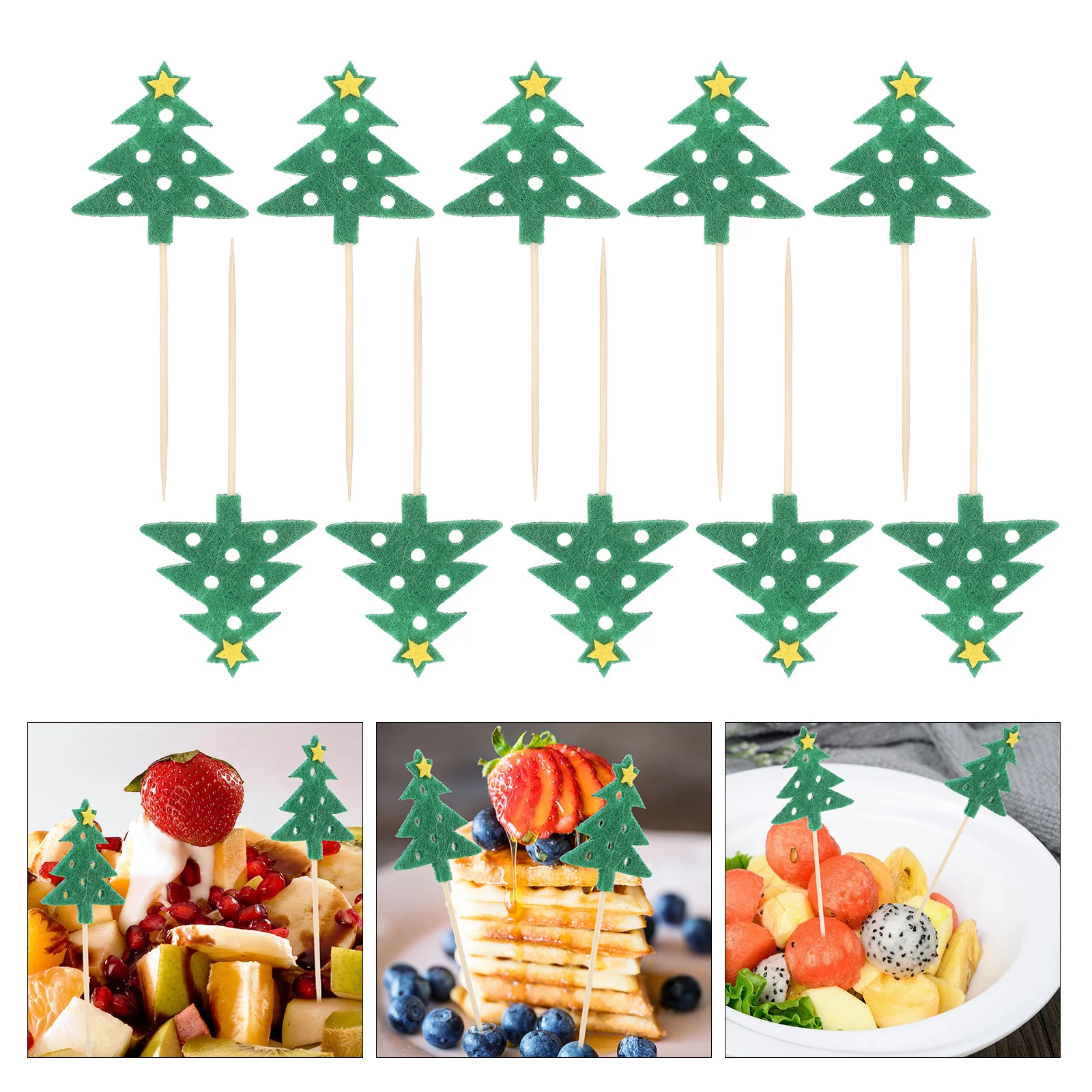 

10Pcs Christmas Tree Cocktail Picks Decorative Toothpicks for Holiday Cakes Cupcakes Fruit Party Snacks Cocktail Picks