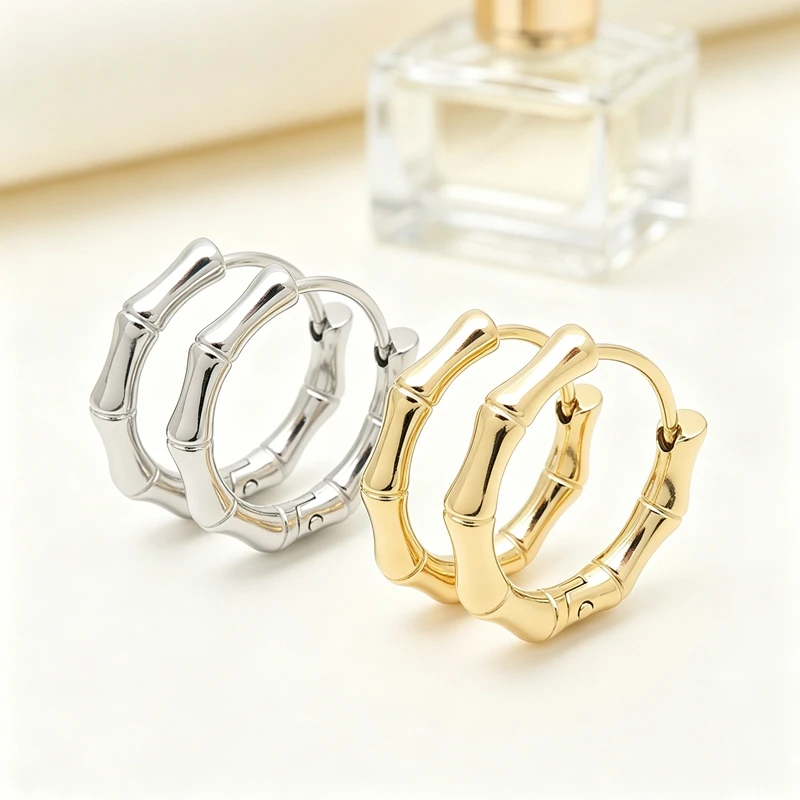 5pairs/lot Wholesale Stainless Steel Minimalist Bamboo Texture Hoop Earrings For Women