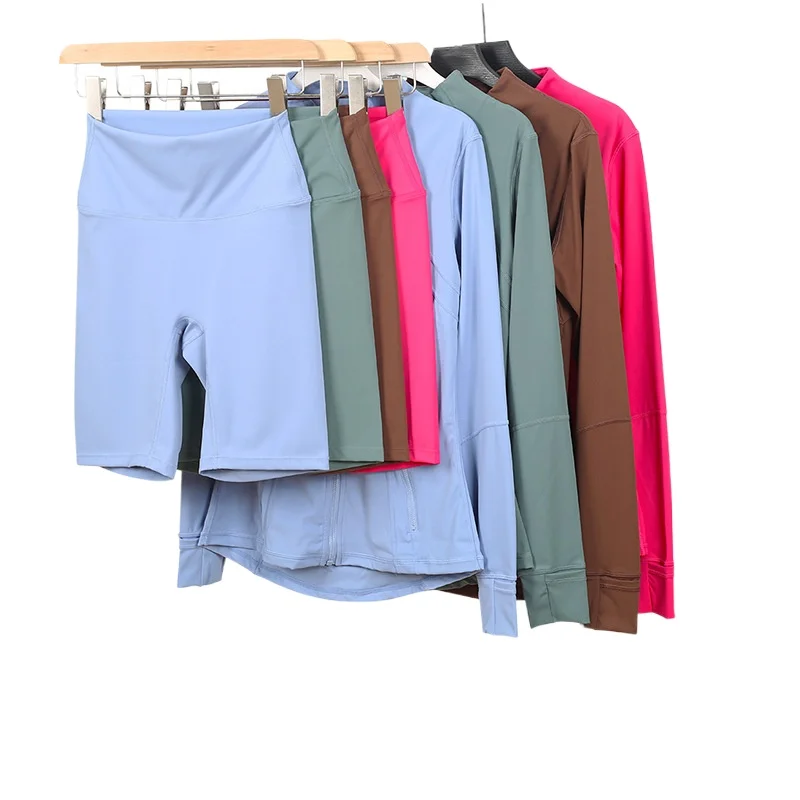 Personalized LOGO custom S-3XL women's five-quarter pants slim jacket sports fitness running yoga wear two-piece set 54 colors