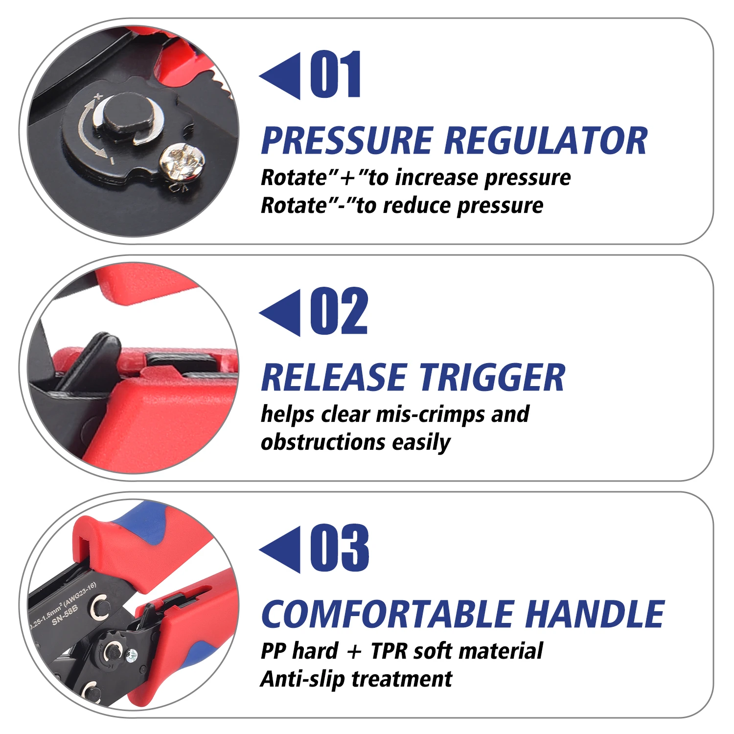Nicht isoliertes Crimpzange mit offenem Zylinder SN-58B 23–16 AWG/0,25–1,5 mm2, Dupont Molex JST TE-Anschlüsse und EPC PCIE SATA-Pins