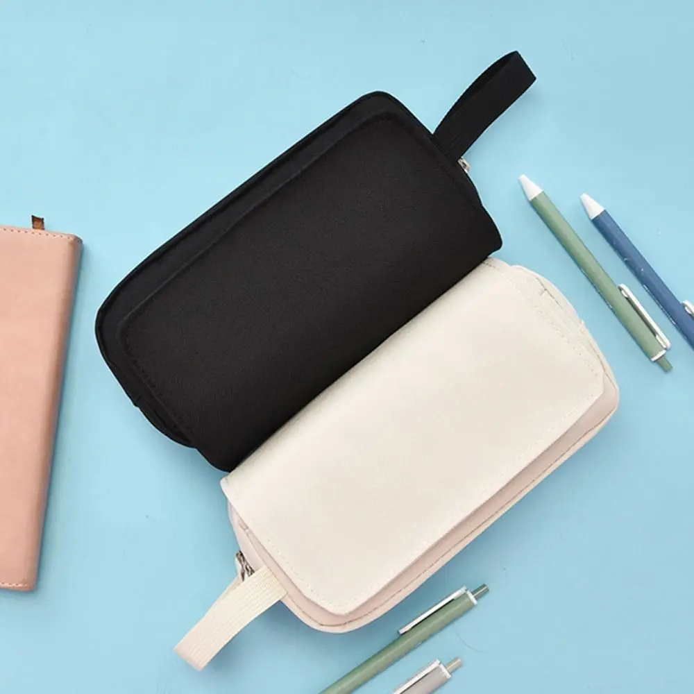 

High Quality Double Layer Portable Pen Pouch Zipper Wear-resistant Pencil Case Durable Canvas Pen Bag Students