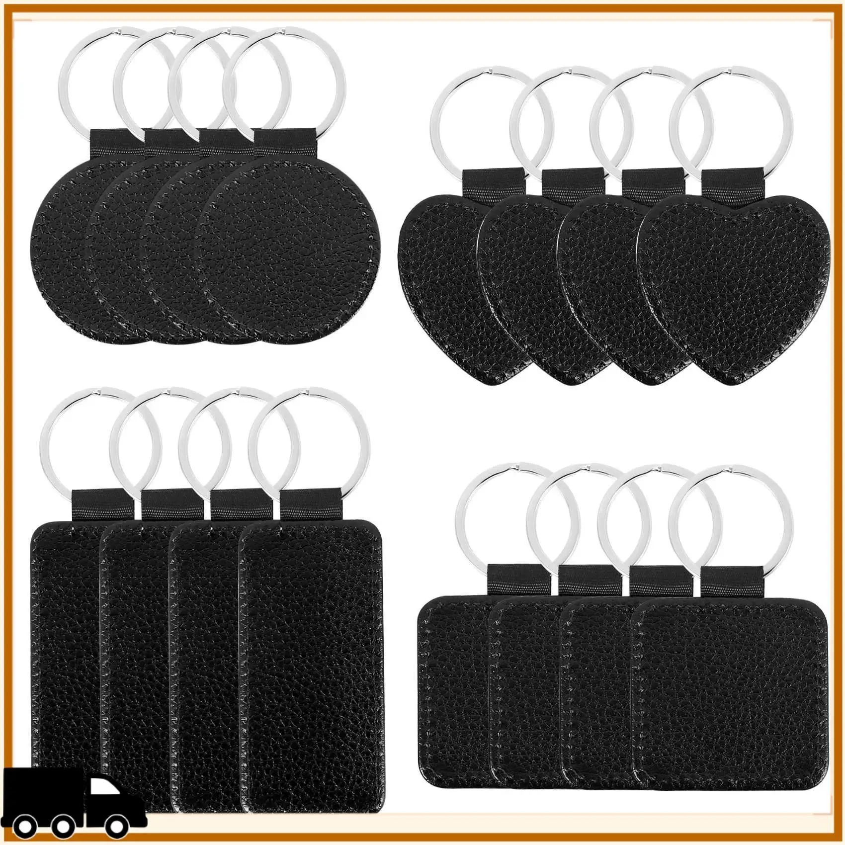 

A35M-16 Pieces Sublimation Blanks Keychain PU Leather Keychain Heat Transfer Keychain Keyring Sublimation Keyrings DIY Craft