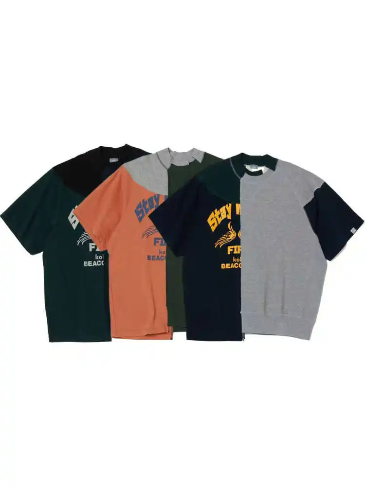 

25SS Same Style Japanese Retro Splicing Printed Casual Versatile Short Sleeve T-shirt for Women and Male