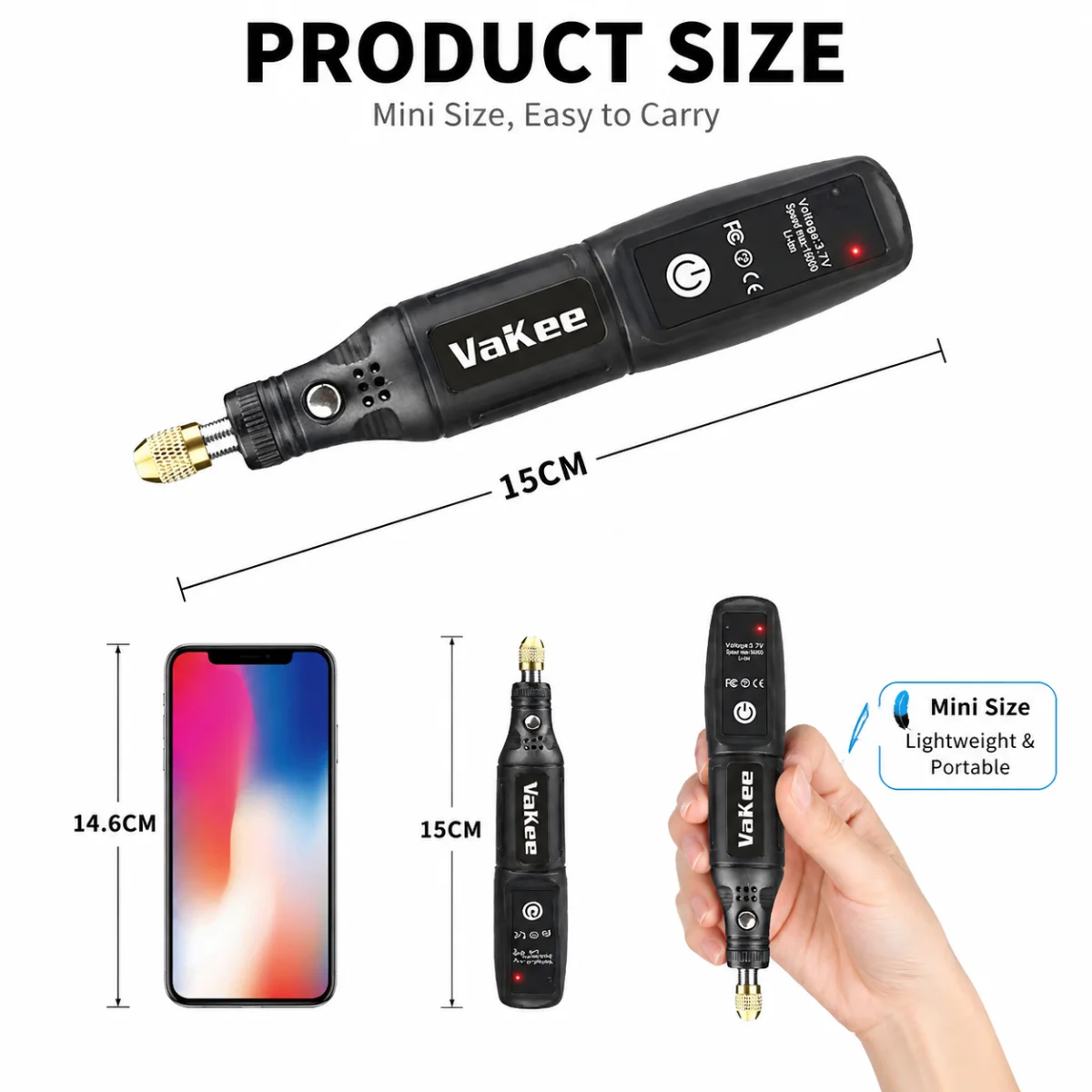 VaKee Mini Kabelloses Rotationswerkzeug 16000 U/min USB Typ-C Wiederaufladbarer Elektrischer Gravurstift Tragbarer Schleifer Bohrer für DIY Holzschnitzereien – Detail 2