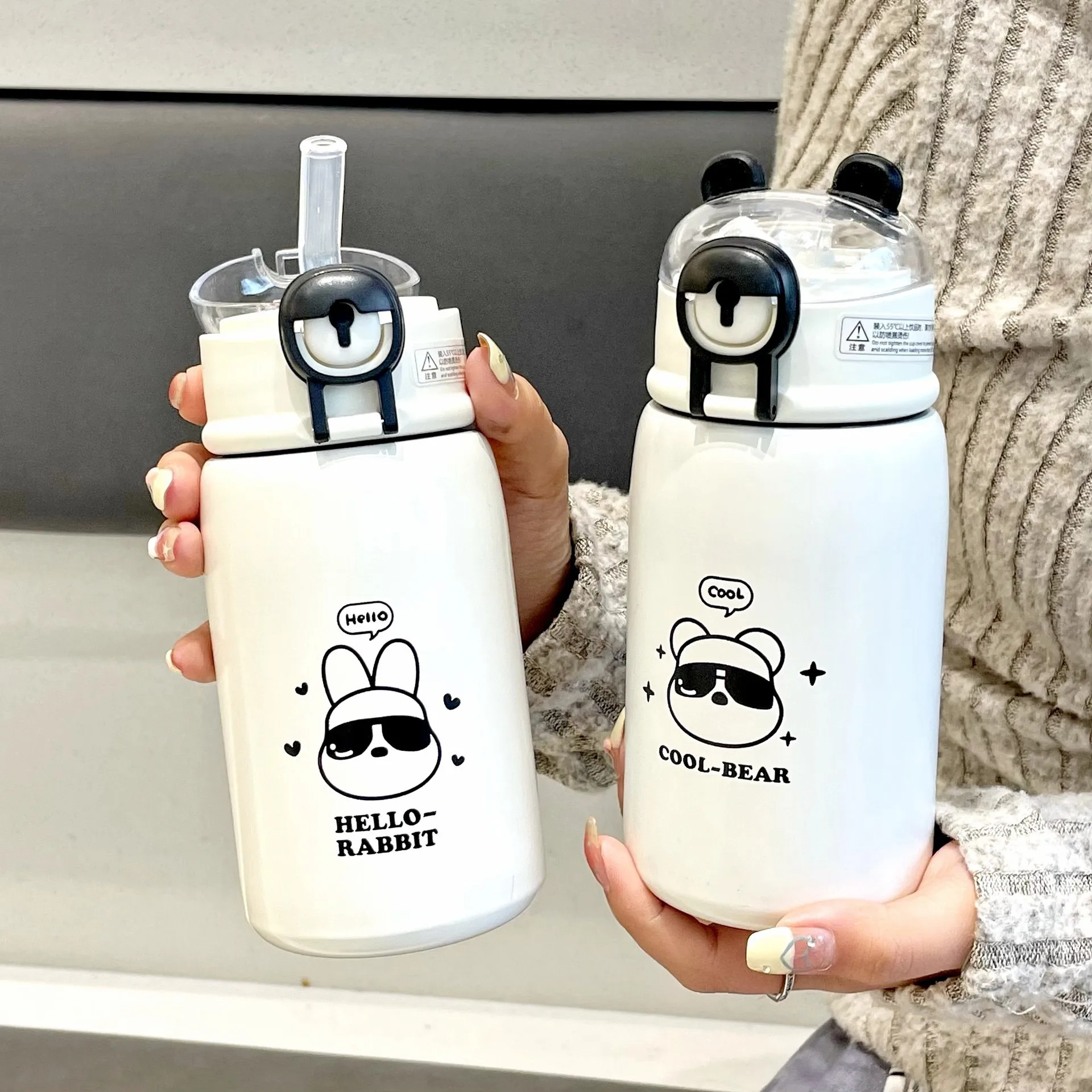 Cute cartoon stainless steel straw water cup small student Vacuum Thermos cup portable portable cup exquisite gift Stankey cup