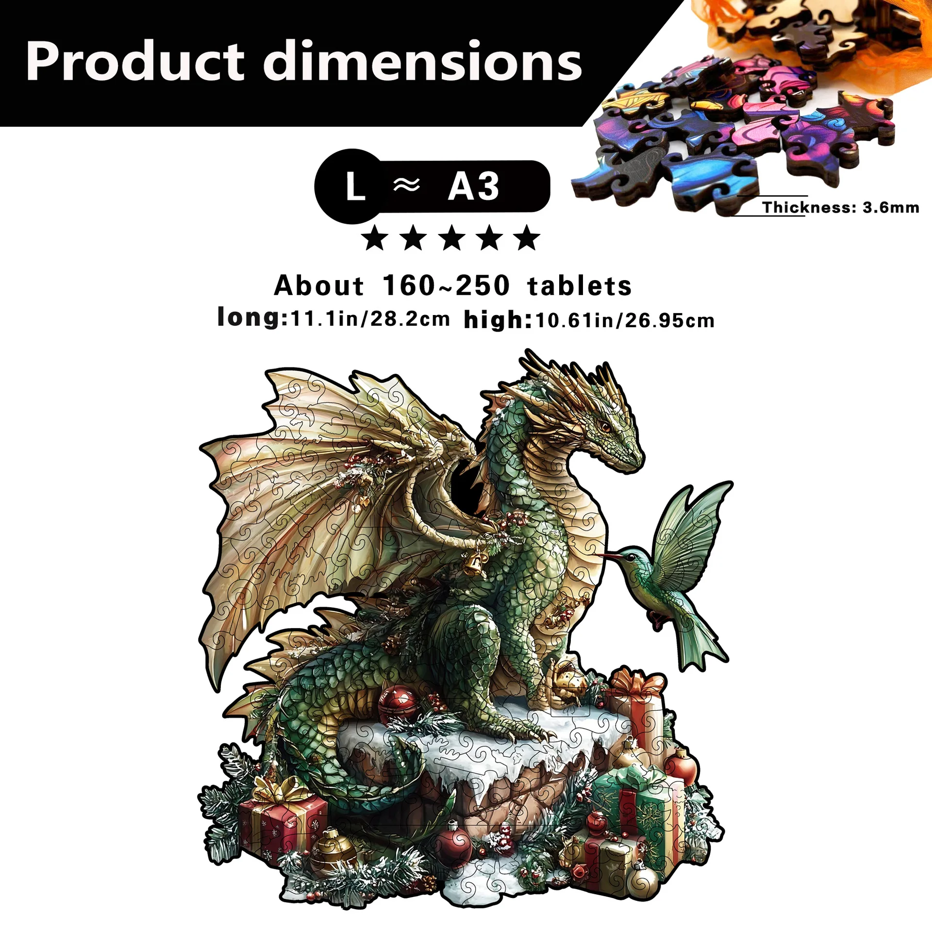 214 قطعة عيد الميلاد التنين بازل قطع خشبية غير النظامية على شكل لغز لعبة تخفيف التوتر عيد ميلاد حصالة على شكل حيوان هدايا ديكور المنزل