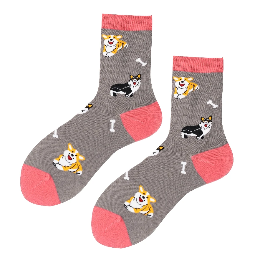 MYORED 1 pair of Autumn and winter new cartoon dog and bone pattern male couples fashion cotton socks in the tube socks