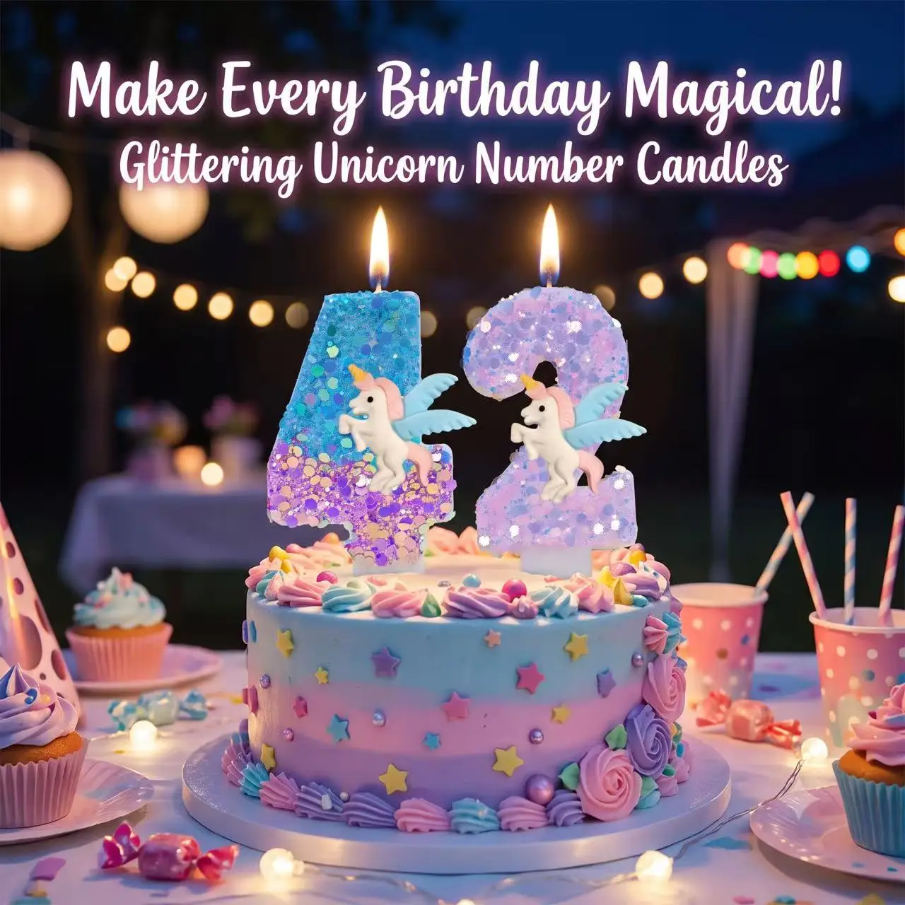 Pastel Unicorn Birthday Candle 3D Sculpted Cake Decor Ornament for Birthday Party, Wedding and Dessert Table Styling Supplies