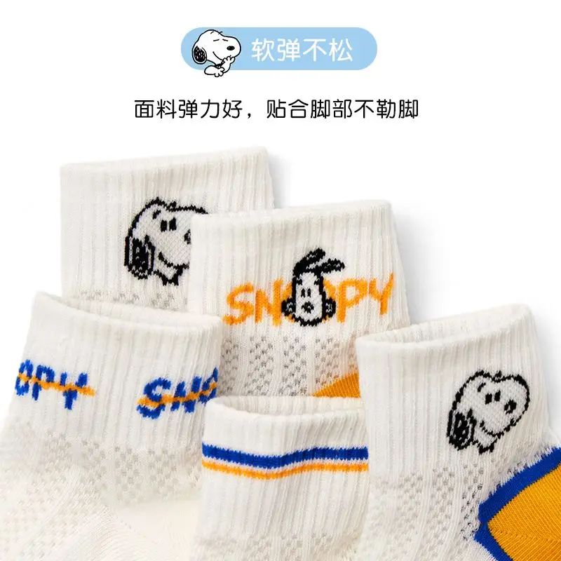 Peanuts Snoopy calcetines de algodón transpirables finos para niños, calcetines de media columna, ultrafinos, absorbentes del sudor y desodorantes, regalo creativo, Verano