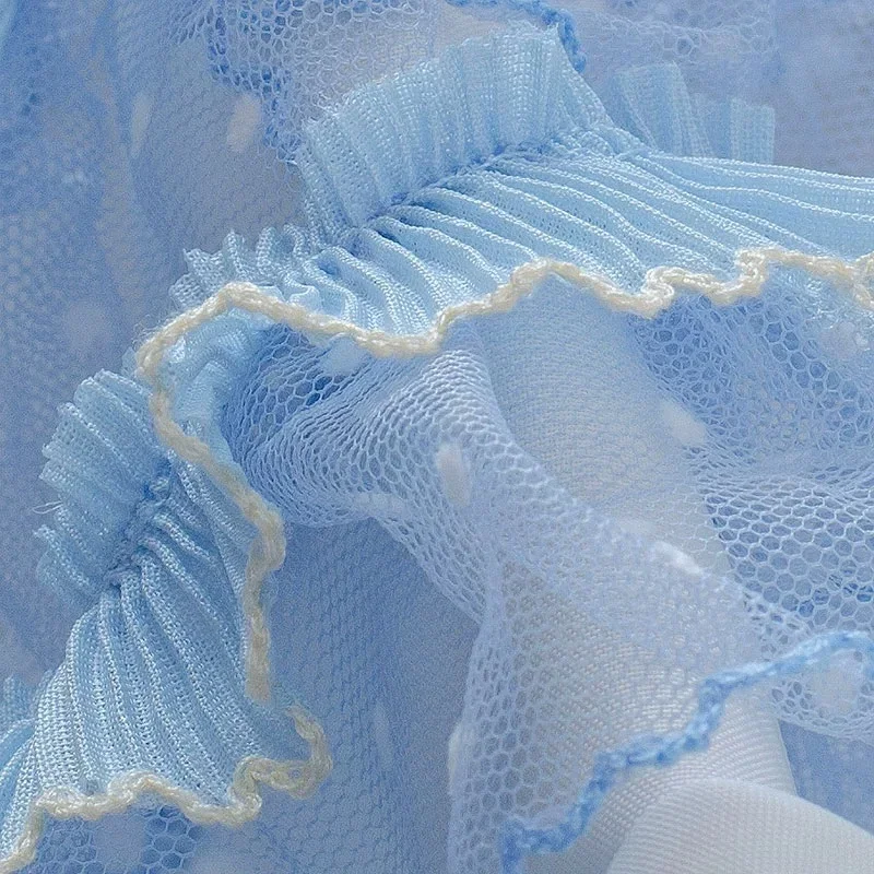 Pleated Tulle Lace Fabric, Light Blue, Fringed Trim, Wedding Dress, Ruffle Cuffs, Applique Sewing Accessories, Party, 1 Yard