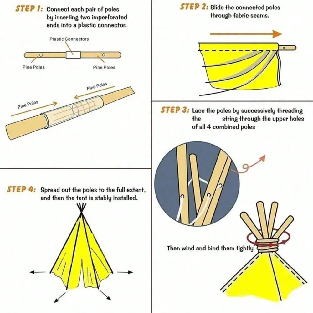 Tente tipi pour enfants, maison d'intérieur, wigwam de princesse pliante portable, tente de château jouet pour fille et garçon, maison de jeu, tente indienne, 1.6m, 1.35m