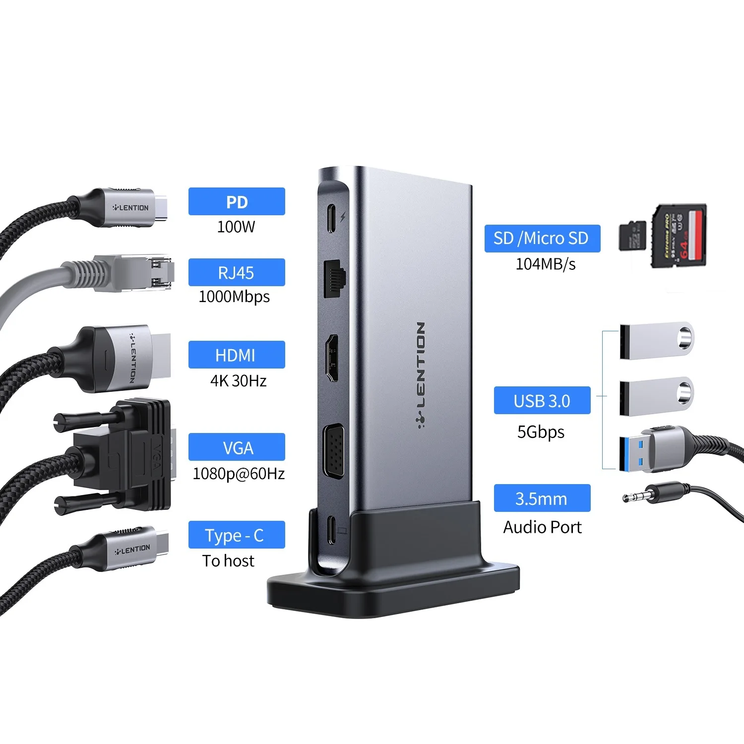 

New USB C HUB 4K HDMI 60Hz PD VGA USB 3.0 2.0 Docking Station TypeC for MacBook Pro Air M2 M1/Surface Dock Splitter