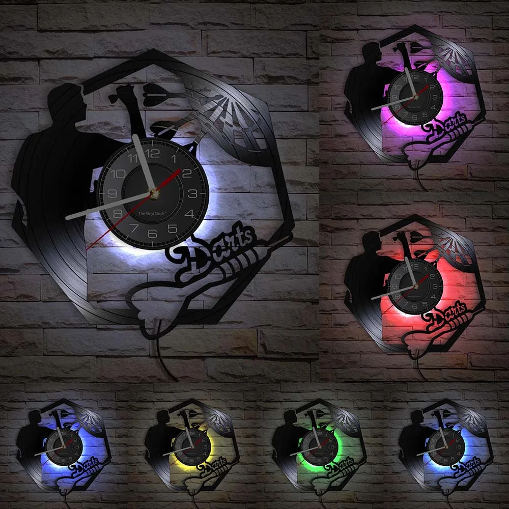 Darts Wall Art Man Cave Game Room Decoration Modern Wall Clock Dart Board Pub Bar Darts Game Night Club Vinyl Record Wall Clock