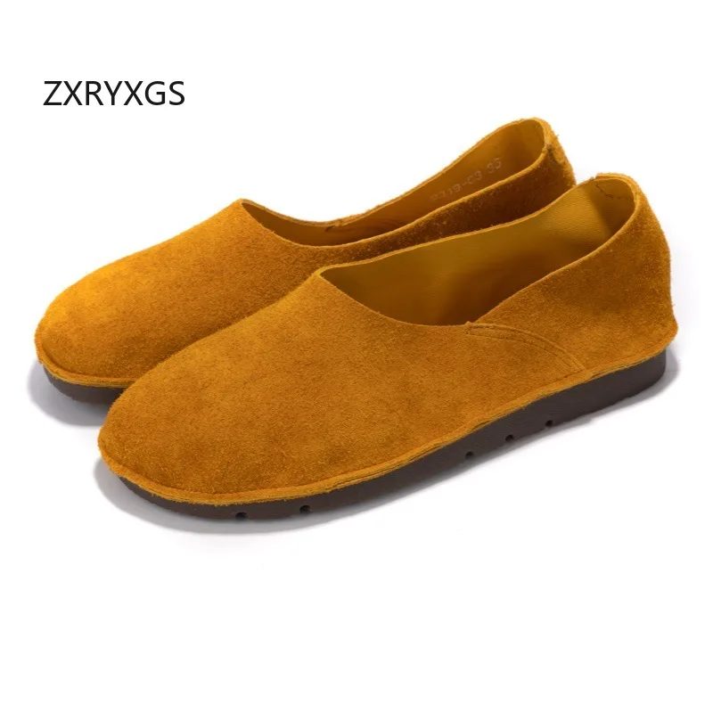 

ZXRYXGS 2025, новинка премиум-класса из воловьей кожи с круглым носком, удобные туфли на плоской подошве больших размеров, женская обувь из натуральной кожи, повседневная дорожная обувь