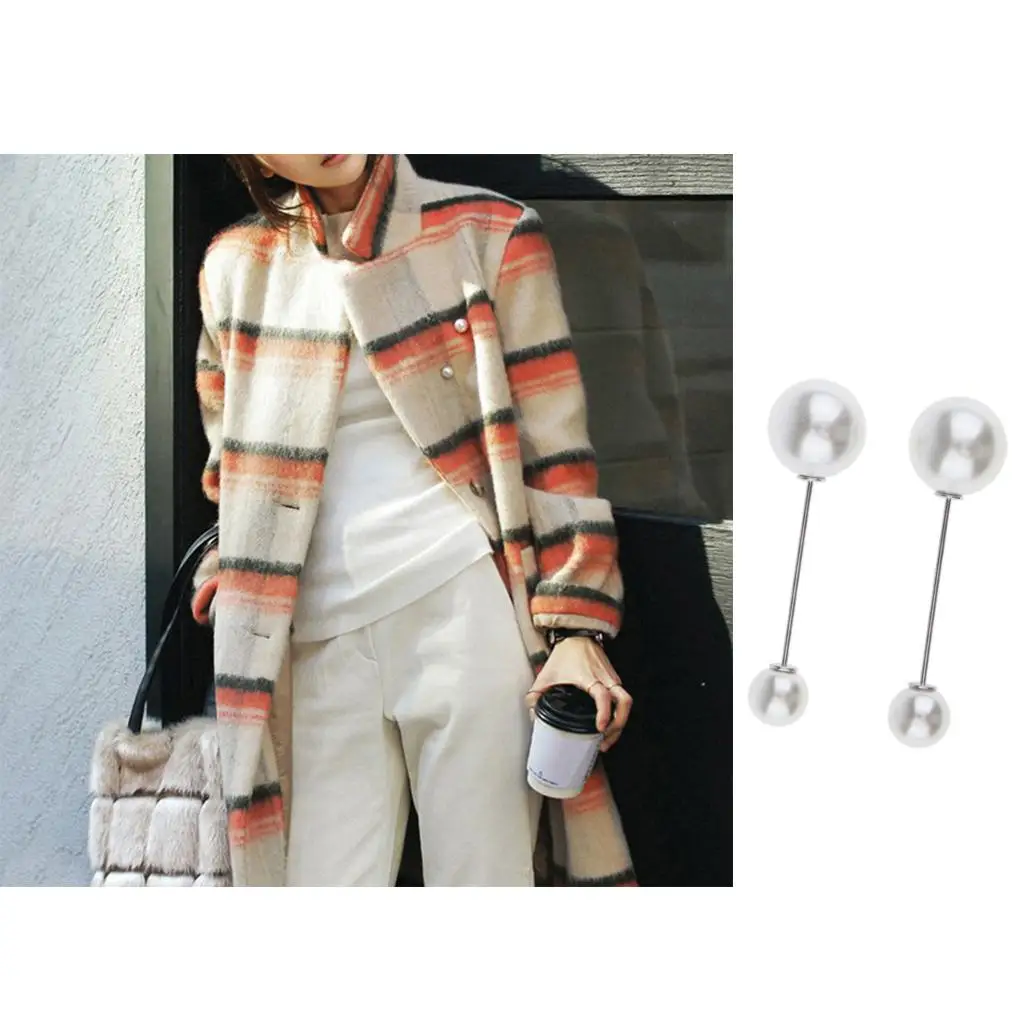 2 Pieces Retro Pearl Brooch Lapel Pin Corsage Suits Breastpin Women Wedding image 6