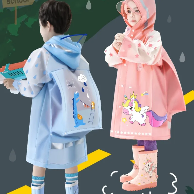 Children\'s Raincoat Cute Unicorn Poncho Rain Coat Jacket With Schoolbag Position Girls\' Outdoor Waterproof Impermeable Rainwear